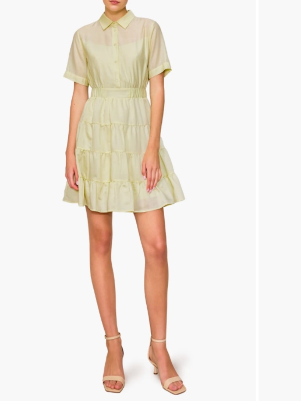 MELLODAY Nordstrom Tiered Shirtdress Pale Yellow Tencel Wool NWT M